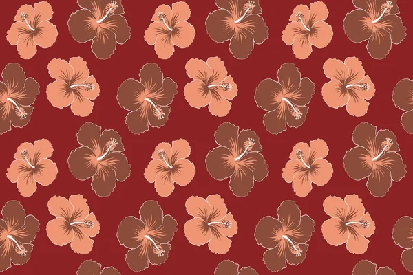 Summer Hawaiian Seamless Pattern Tropical Plants Brown Red Orange Hibiscus — Stock Photo, Image