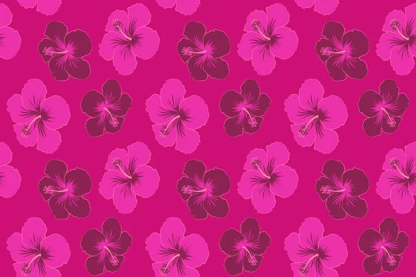 Hibisco Flores Botões Retro Padrão Sem Costura Ilustração Roxo Rosa — Fotografia de Stock