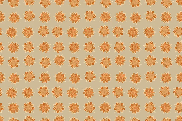 带有橙色和米黄色花朵的精致无缝图案 — 图库照片