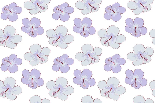 Bright Hawaiian Seamless Pattern Tropical Neutral Violet Hibiscus Flowers White — Stock Photo, Image