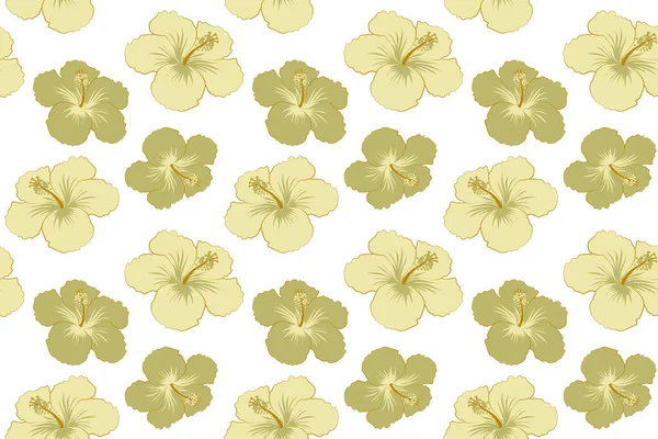 Seamless Tropical Flower Hibiscus Pattern Illustration Beige Colors White Background — Stock Photo, Image