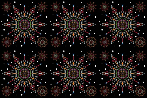 Christmas Stylized green and red Snowflakes Set on a Black Background.