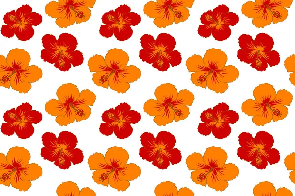 Летний Гавайский Бесшовный Рисунок Тропическими Растениями Цветками Гибискуса Красном Желтом — стоковое фото