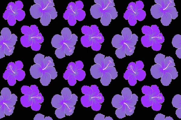 Sömlöst Mönster Med Tropiska Blommor Akvarell Stil Hibiscus Violetta Färger — Stockfoto