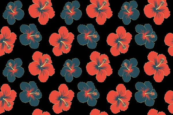 Aloha typography with blue and orange hibiscus floral illustration for t-shirt print, illustration on black background.