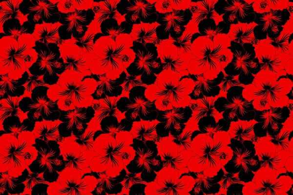 Seamless floral pattern. Seamless pattern with black and red hibiscus. Floral background in black and red colors. Seamless flower pattern.