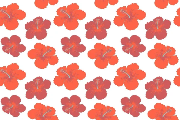 Flores Tropicales Sin Costuras Colores Naranjas Patrón Hibisco Sobre Fondo — Foto de Stock