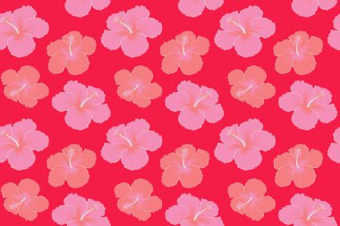 Suluboya tarzında tropik çiçeklerle kusursuz desen. Pembe arka planda hibiscus deseni.
