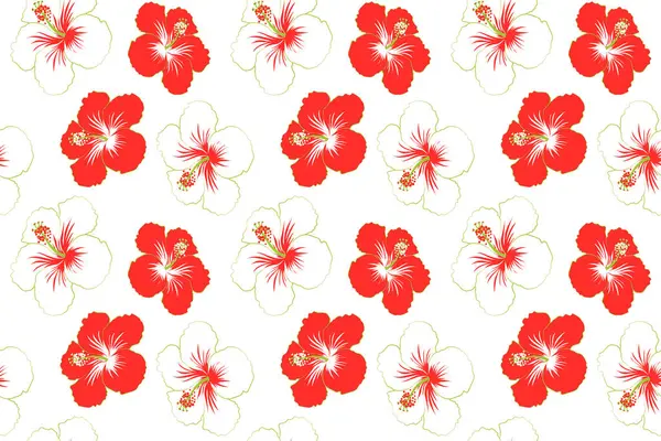 Alloha Hawaiian Shirt Seamless Hibiscus Pattern White Background Red Colors — 스톡 사진