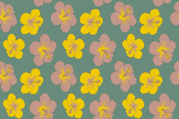 Natural Green Yellow Beige Hibiscus Seamless Pattern Flower Concept Seamless — Stock Photo, Image