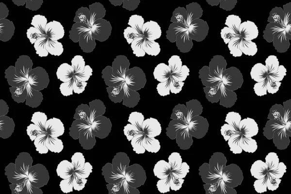 Summer Hawaiian Seamless Pattern Tropical Plants Hibiscus Flowers Gray Neutral — Stock Photo, Image
