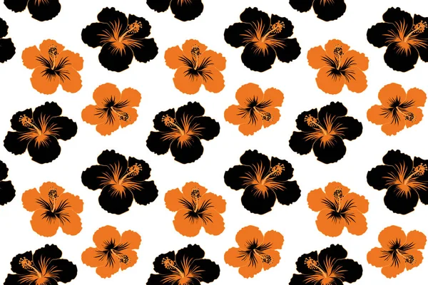 Bright Hawaiian Seamless Pattern Tropical Hibiscus Flowers White Background Brown — Stock Photo, Image