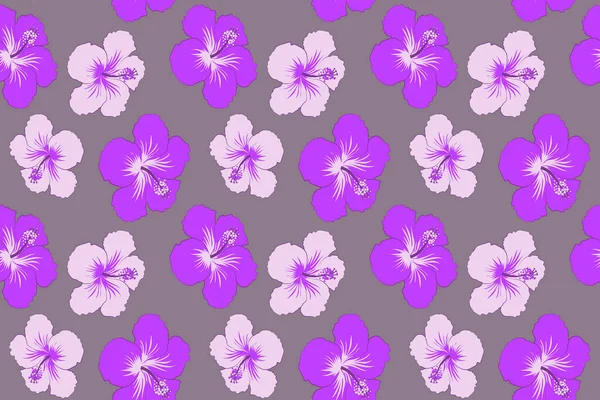 Бесшовные Тропические Цветы Рисунок Гибискуса Фиолетовый Фон — стоковое фото
