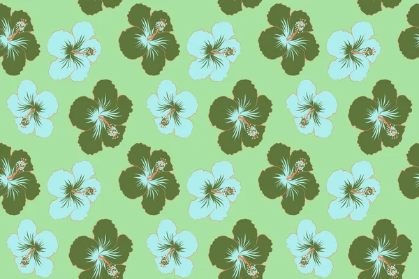 Hand Drawn Painting Hibiscus Flowers Seamless Pattern Green Background — Stock Photo, Image