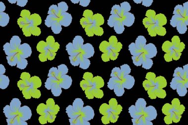 Aloha Hawaii, Luau Party daveti siyah arka planda mavi ve yeşil çiçekli. Aloha T-Shirt tasarımı. Poster, broşür ve sunum için en iyi yaratıcı tasarım.