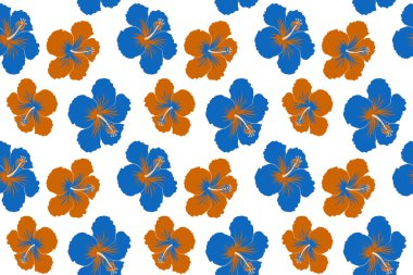 Mavi ve kahverengi amber çiçekleri. Suluboya resim efekti, illüstrasyon, mavi ve kahverengi bir amber çiçeği, beyaz arka plan üzerine çizilmiş çok renkli yapraklarla birlikte çiçek..