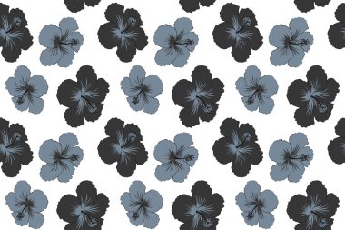 Kusursuz tropikal çiçek, ambar deseni. Beyaz arkaplanda gri renkli bir resim.