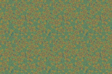 Sarı, yeşil ve mavi renklerde desensiz çiçek deseni.