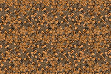 Siyah, bej ve turuncu renkli çiçek motifleri olan soyut zarafet deseni.