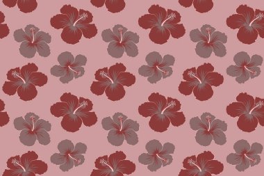 Hibiscus çiçeğinin lekesiz deseni kahverengi, kırmızı ve pembe renklerde.