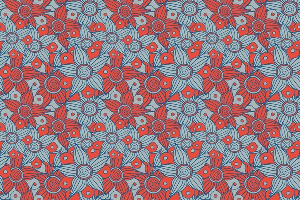 Floral print in blue, orange and gray colors. Watercolor seamless pattern on striped background.