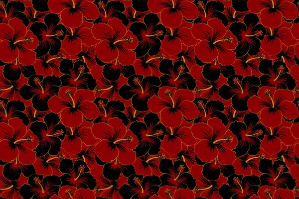 Ilustração Flores Hibisco Preto Vermelho Padrão Sem Costura Com Flores — Fotografia de Stock