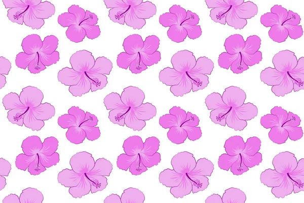 Vintage Nahtlose Tropische Hibiskusblüten Muster Auf Weißem Hintergrund Violetten Und — Stockfoto