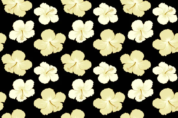 米色和中性色彩热带芙蓉花的无缝图案及其黑色背景的水彩效果 — 图库照片