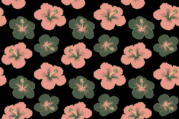 Aloha Hawaiian Shirt Seamless Pattern Hibiscus Green Pink Colors Black — Stock Photo, Image