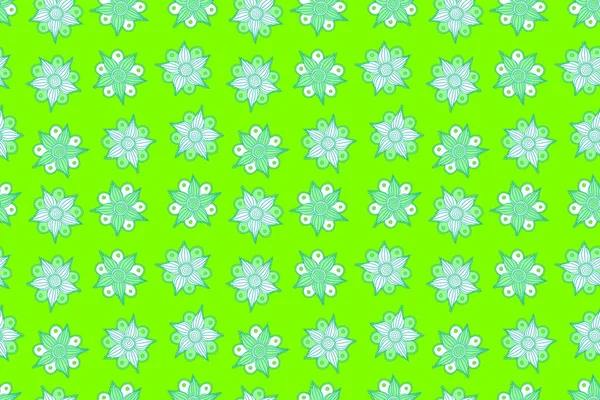 Цветочная Печать Синим Белым Зеленым Цветами Бесшовный Рисунок Акварели Полосатом — стоковое фото