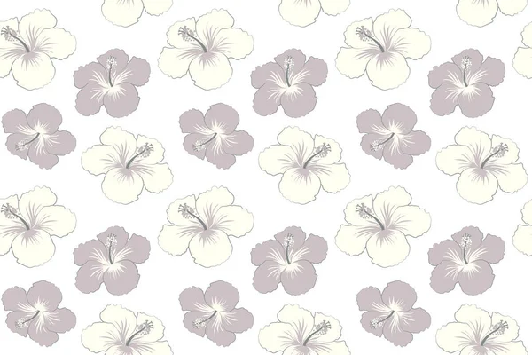 Vintage Seamless Tropical Hibiscus Flowers Pattern White Background Gray Colors — Stock Photo, Image