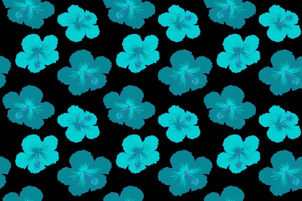 夏威夷阿罗哈衬衫无缝图案蓝色的黑色背景 无缝图案 — 图库照片