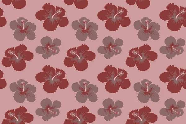 Hibiskusblüten Nahtloses Muster Braunen Roten Und Rosa Farben — Stockfoto