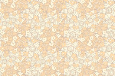 Güzel bir doku. Bahar mahsulü çiçekli arka plan. Bej renkli şirin çiçeklerle kusursuz desen.