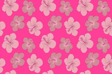 Elle çizilmiş kusursuz çiçek çizimi. Pembe ve morumsu amber çiçeğinin kusursuz deseni. Birçok pembe ve morumsu çiçeğin çizimi.