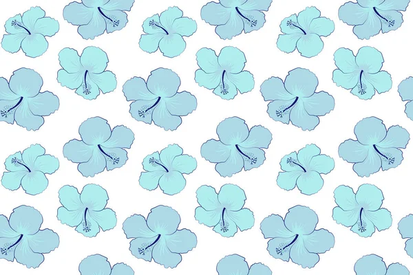 Hibiscus Flowers Seamless Pattern White Background Blue Colors — Stock Photo, Image