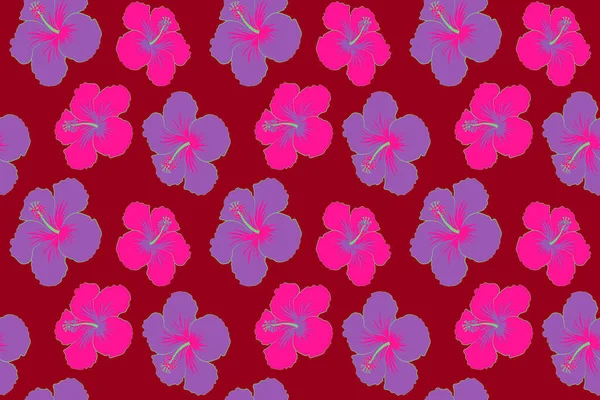 Aloha Hawaii, Luau Party invitation on red background with hibiscus flowers. Aloha T-Shirt design. Best creative design for poster, flyer, presentation. Seamless pattern.