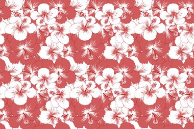 Kırmızı ve beyaz çiçekli kusursuz desen. Kırmızı ve beyaz amber çiçekleri..