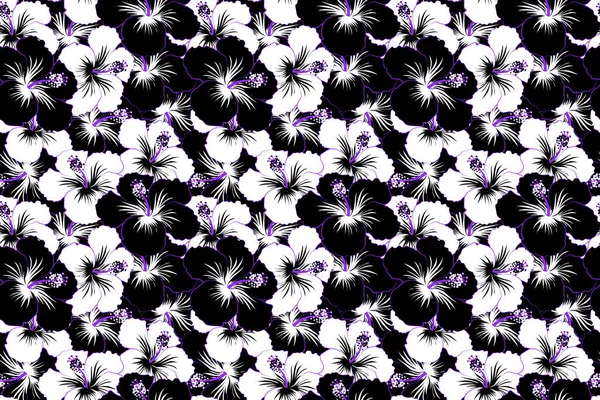 Patrón Sin Costuras Colores Blanco Negro Pintura Dibujada Mano Flores —  Fotos de Stock