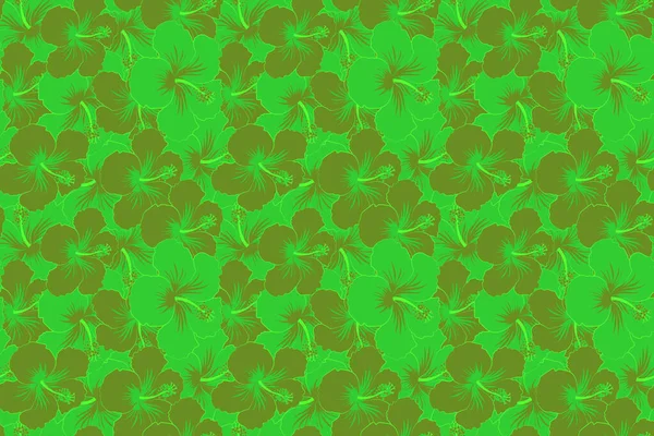 Этнические Цветочные Бесшовные Узоры Зеленых Тонах Декоративными Цветами Гибискуса — стоковое фото