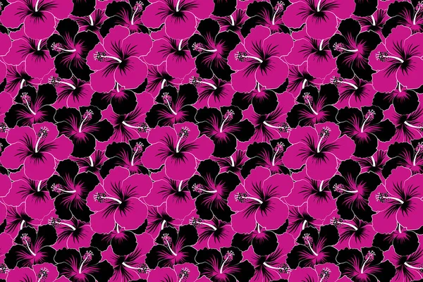 Watercolor Painting Effect Black Magenta Hibiscus Flowers Blossom Leaves Isolated — Stock Photo, Image