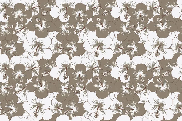 꽃들은 베이지 목부용 무늬를 가지고 물갈퀴없는 꽃무늬 — 스톡 사진