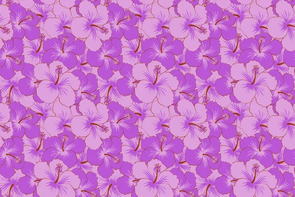 Nahtloses Blumenmuster Mit Hibiskusblüten Und Blättern Violetten Farben — Stockfoto