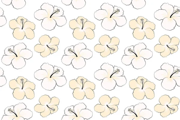 Floral Seamless Pattern Various Hibiscus Hawaiian Tropical Flowers Beige Colors — Stock Photo, Image