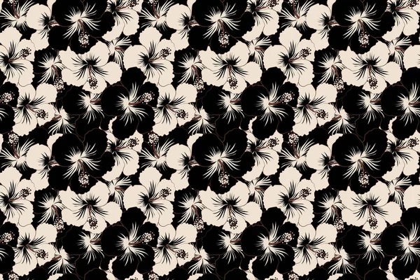 Hibiscus Flower Seamless Pattern Black White Colors — Stock Photo, Image