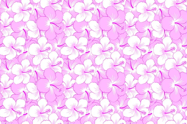 Illustration Med Mange Violette Hvide Hibiscus Blomster Trendy Sømløse Blomstermønster - Stock-foto