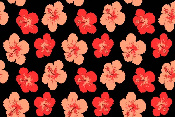 Patrón Sin Costuras Flores Hibisco Tropical Colores Rojos Con Efecto — Foto de Stock