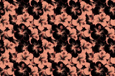 Siyah ve pembe çiçekli kusursuz desen. Siyah ve pembe amber çiçekleri..