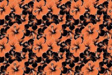 Kusursuz desen. Kusursuz tropikal çiçek, siyah ve turuncu amber deseni.