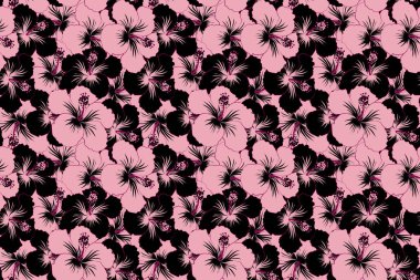 Siyah ve pembe amfibik çiçekli Aloha tipografisi tişört baskısı için,